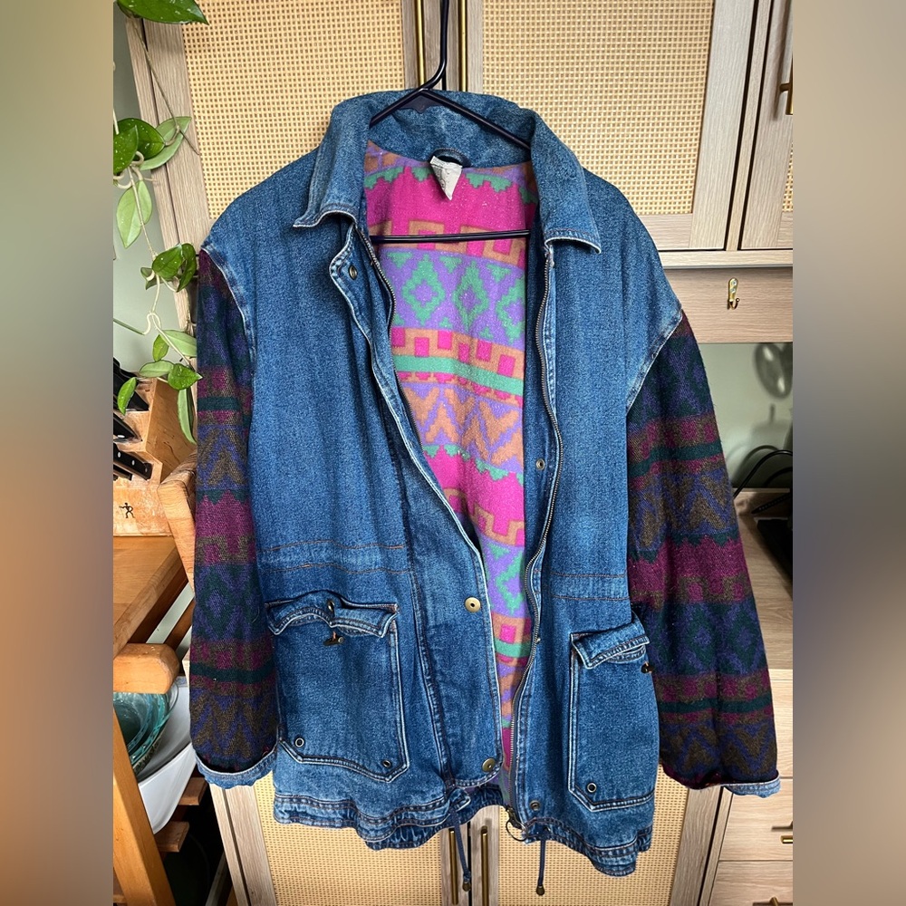 Vintage Outbrook Denim Western Aztec Jacket 90’s Size Medium Womens